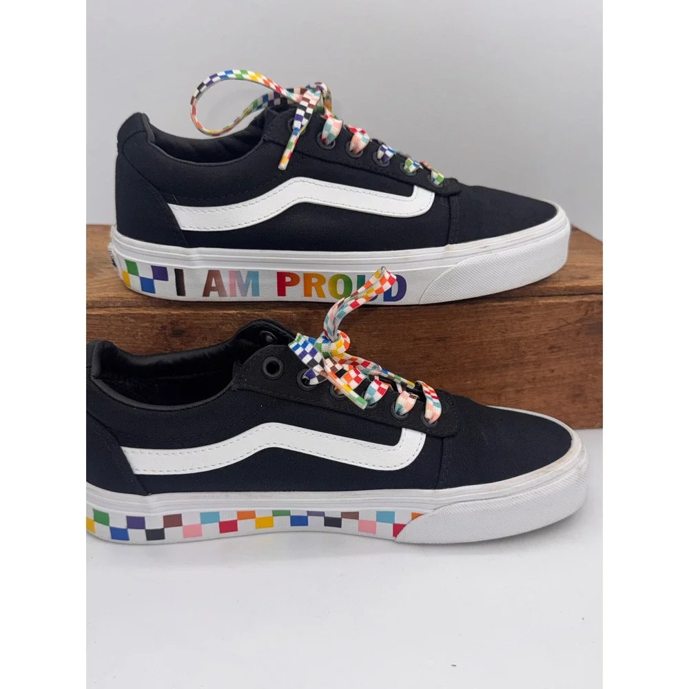 Vans Ward Black Rainbow Pride I Am Proud Checkerboard Sneakers Womens 7